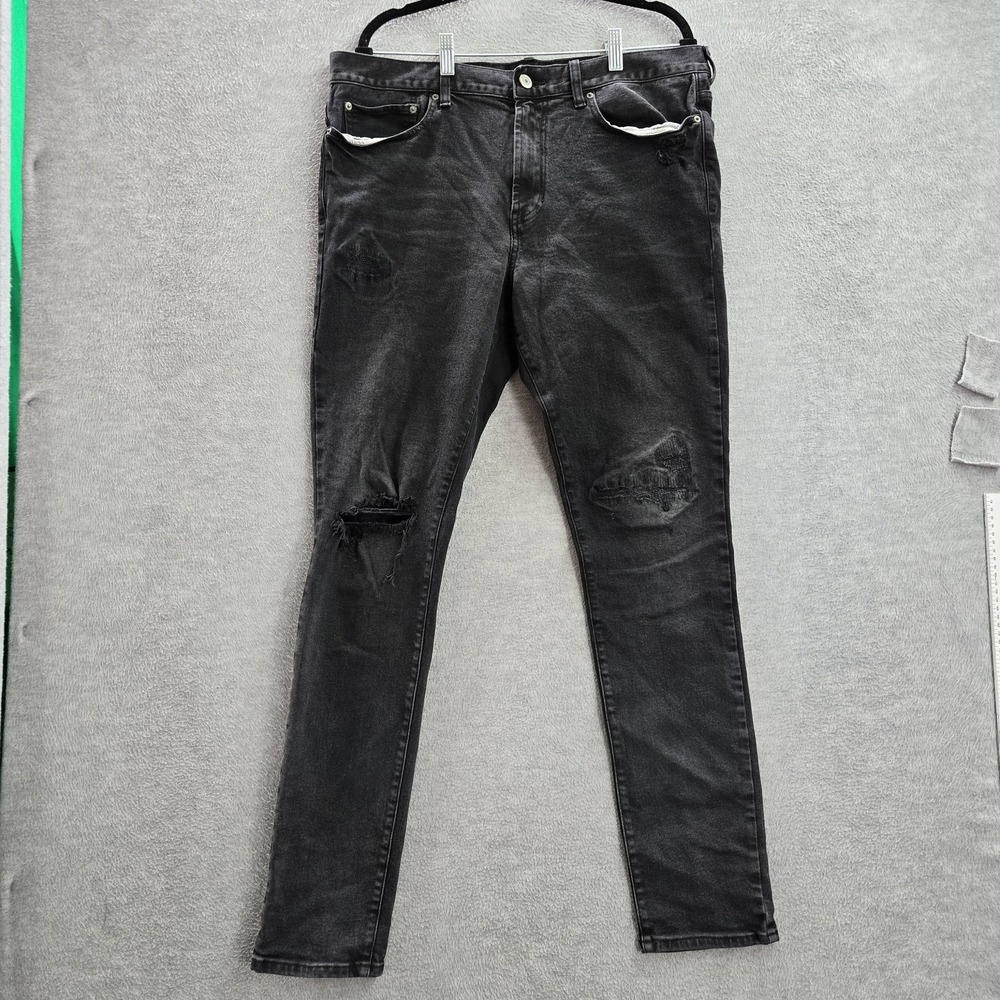 Pacsun‎ Men Jeans 34X32 Black Denim Stacked Skinny Distressed 32" Inseam Cotton